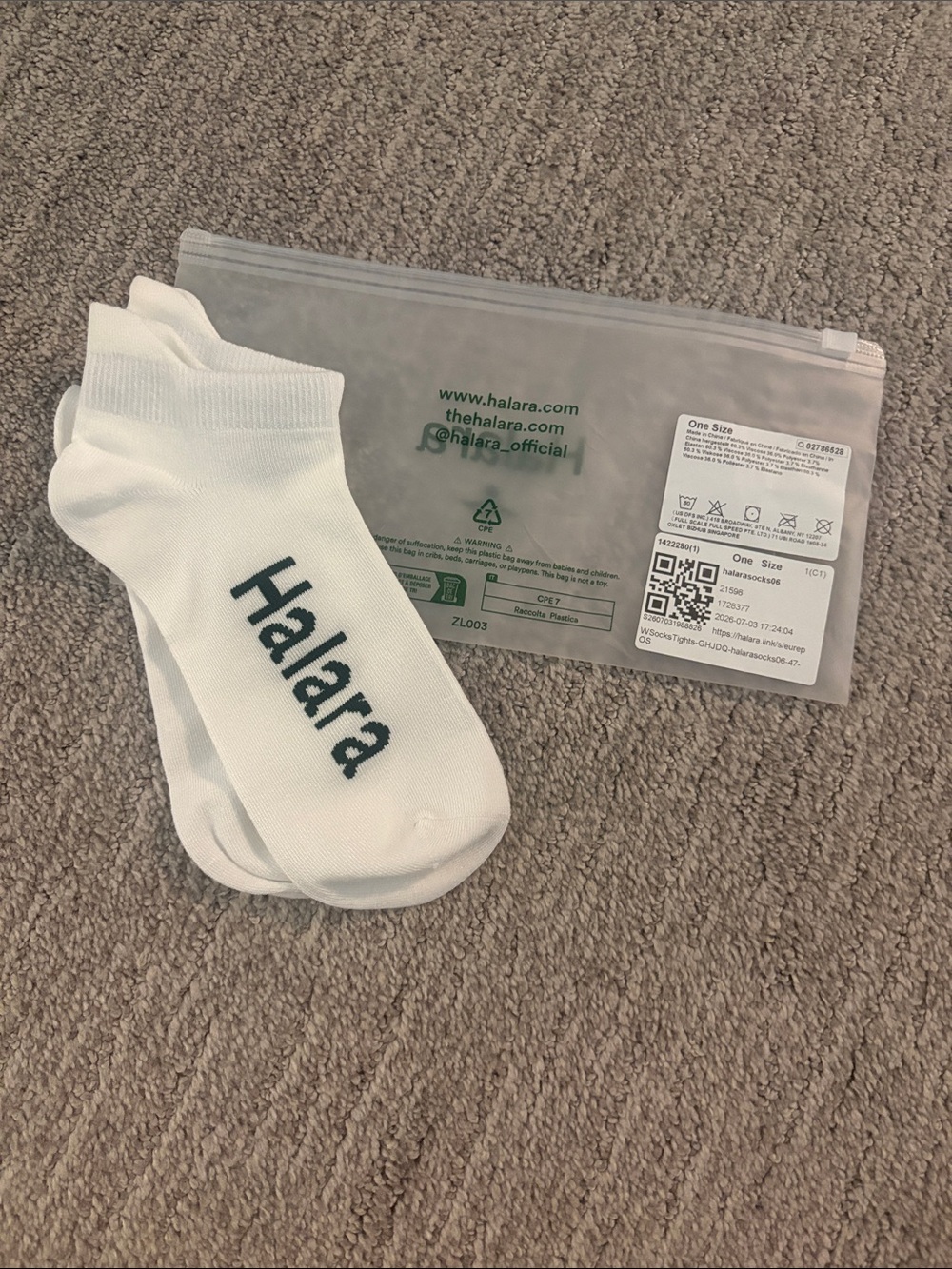 Halara White Ankle Socks with black logo